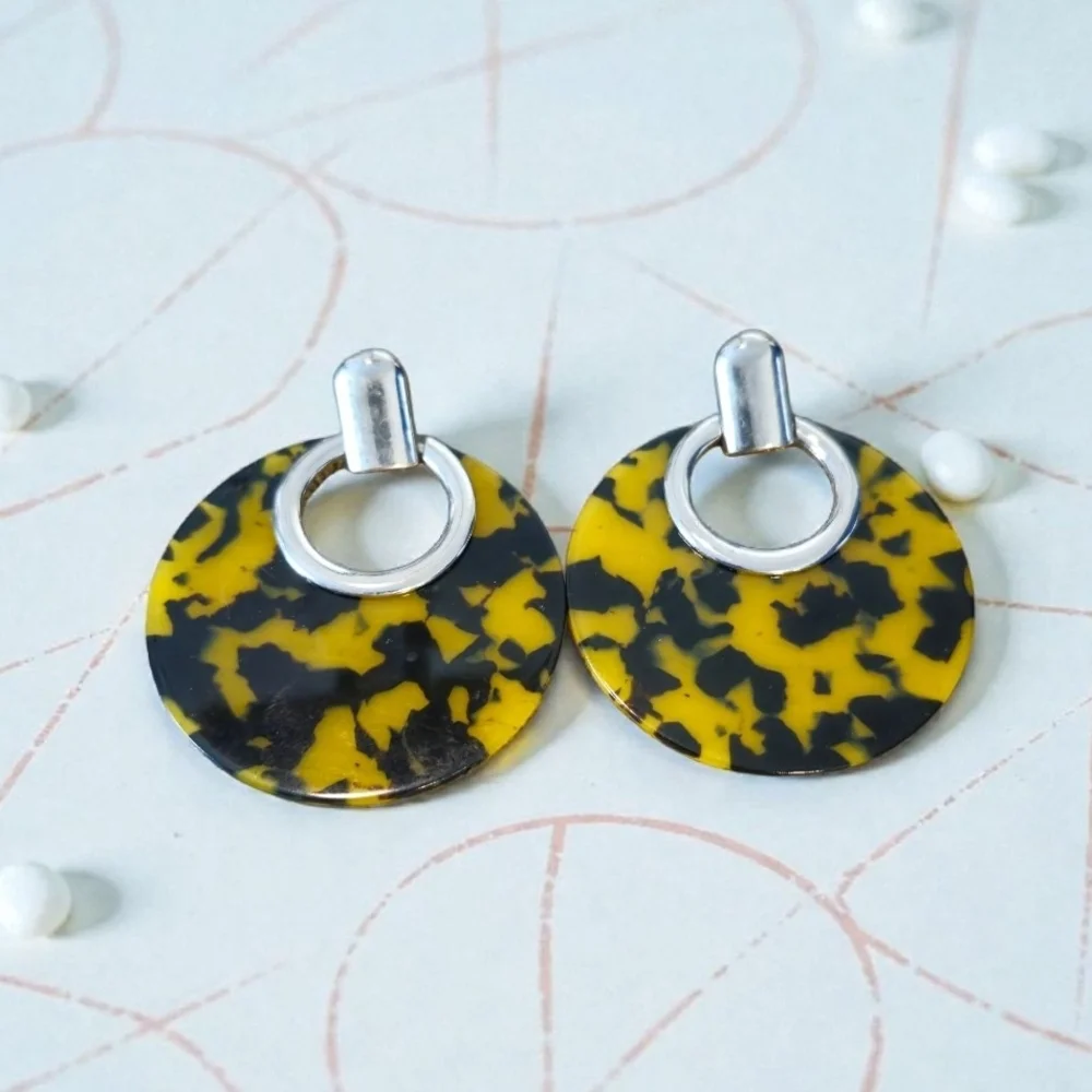 Resin Yellow and Black Tortoise Shell Earrings